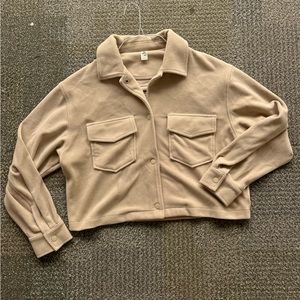 JS71 Cropped Fleece Shacket - Tan/Beige